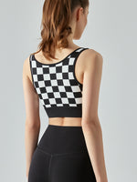 Load image into Gallery viewer, Round Neck Plaid Cropped Sports Tank Top
