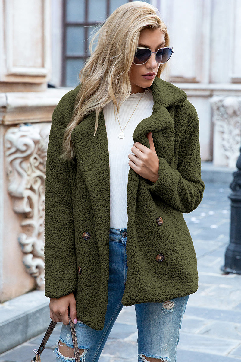 Double-Breasted Lapel Collar Teddy Sherpa Coat