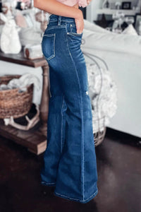 Asymmetrical Open Knee Distressed Flare Jean Pants