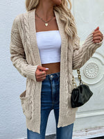 Load image into Gallery viewer, Cable-Knit Open Front Cardigan with Front Pockets
