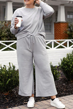 Load image into Gallery viewer, Textured Long Sleeve Top and Drawstring Pants Set
