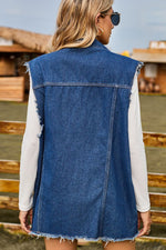 Load image into Gallery viewer, Sleeveless Button-Up Collared Denim Top with Pockets
