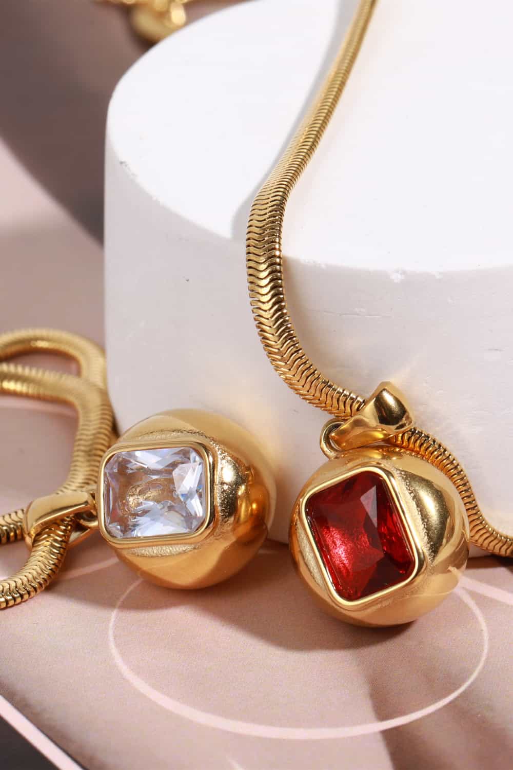Zircon 18K Gold-Plated Geometrical Pendant Necklace