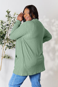 Ribbed Open Front Cardigan with Pockets