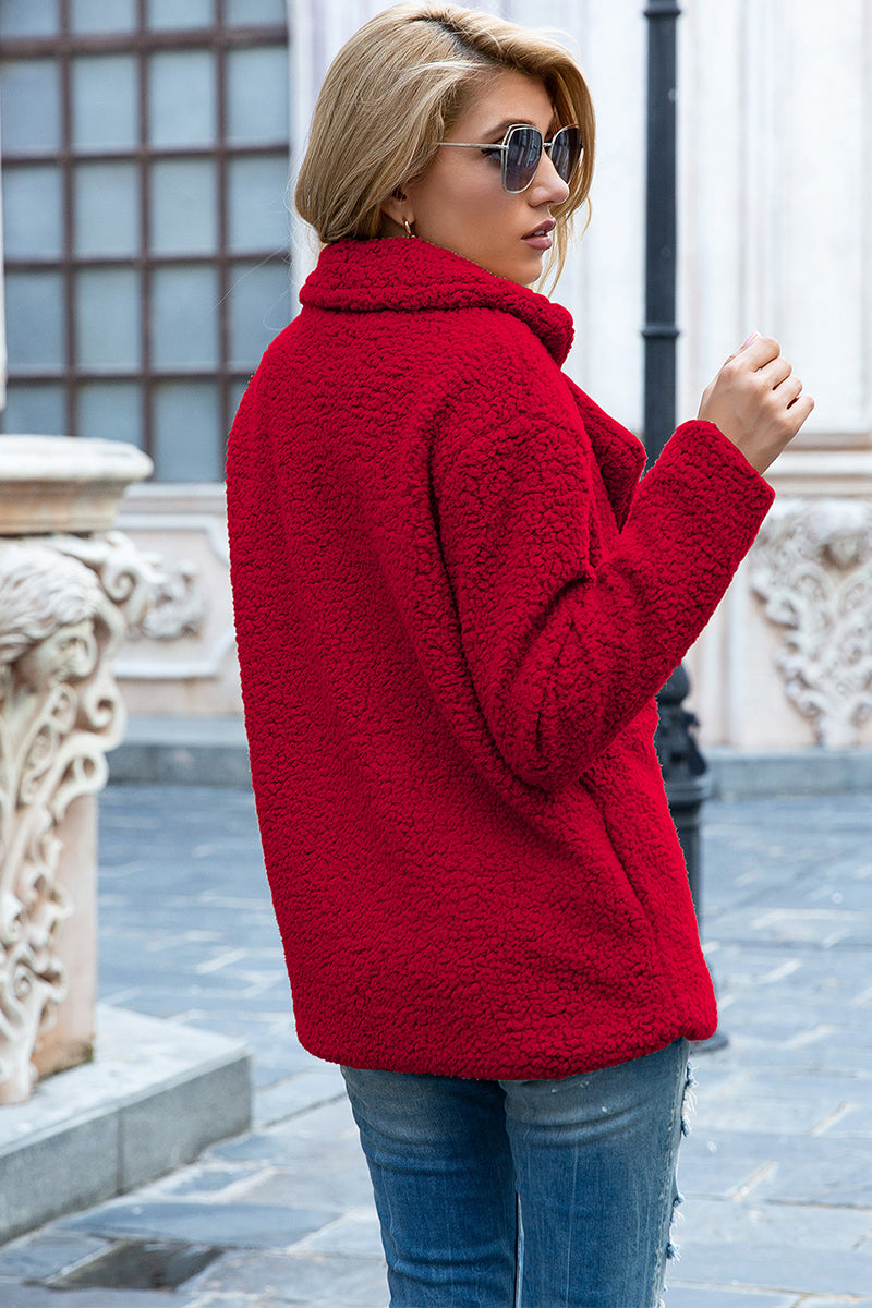 Double-Breasted Lapel Collar Teddy Sherpa Coat