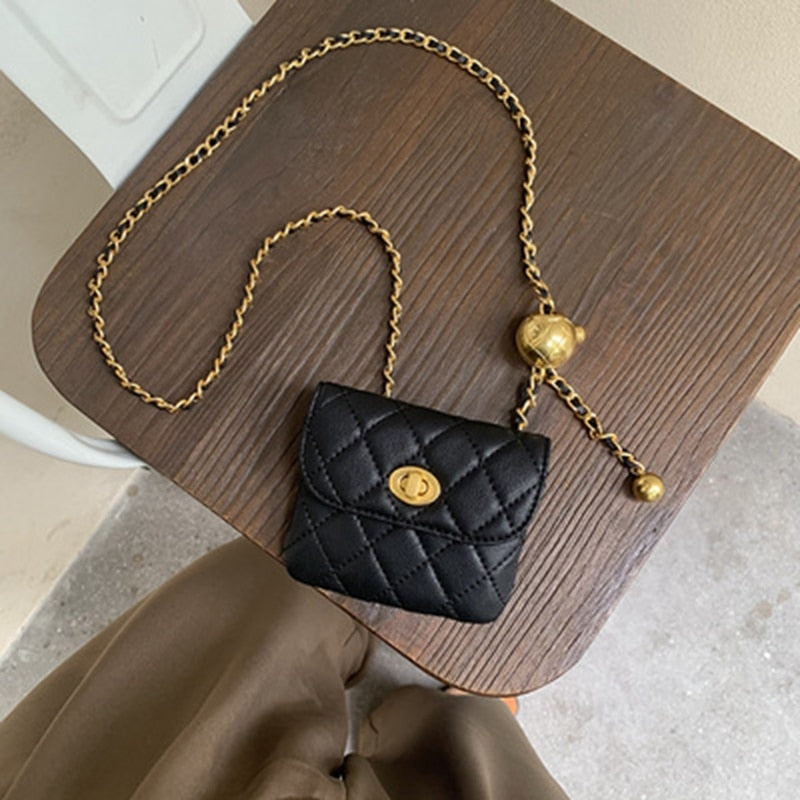 Mini Quilted Crossbody Bag | Gold Chain Strap & Ball Clasp