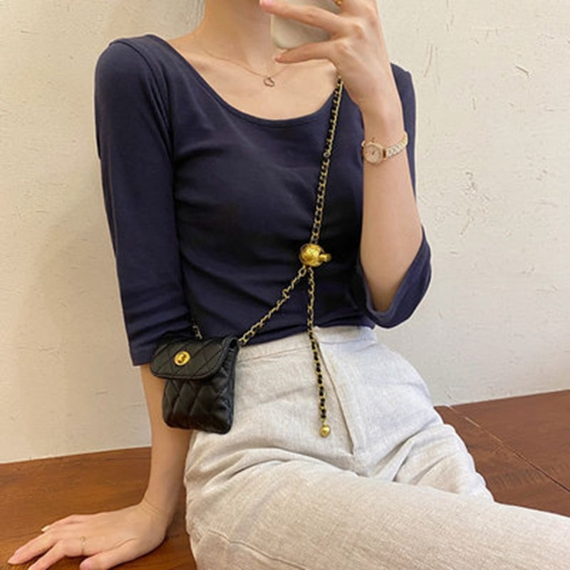 Mini Quilted Crossbody Bag | Gold Chain Strap & Ball Clasp