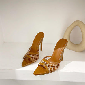 Mesh  Pointed-Toe Heel Slippers