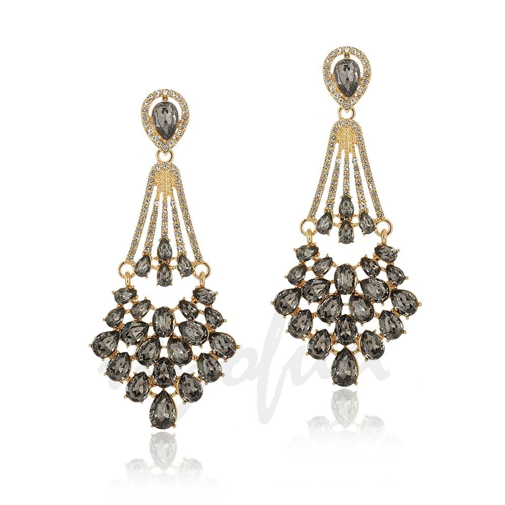 Crystal Fan Chandelier Drop Earrings | Rhinestone Teardrop Dangle Earrings