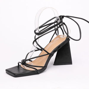 Solid Square Open-Toe Strappy Platforms