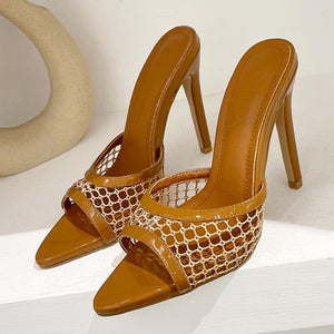 Mesh  Pointed-Toe Heel Slippers