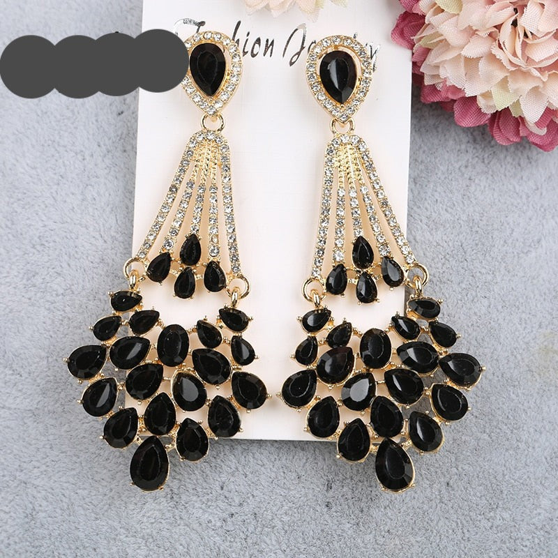 Crystal Fan Chandelier Drop Earrings | Rhinestone Teardrop Dangle Earrings