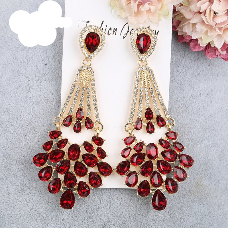 Crystal Fan Chandelier Drop Earrings | Rhinestone Teardrop Dangle Earrings