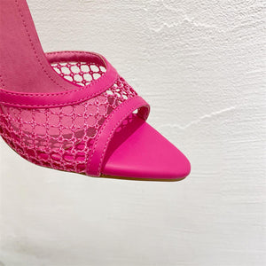 Mesh Pointed-Toe Heel Slippers