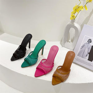 Mesh  Pointed-Toe Heel Slippers