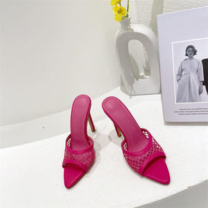 Mesh  Pointed-Toe Heel Slippers