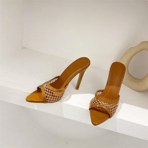 Mesh Pointed-Toe Heel Slippers