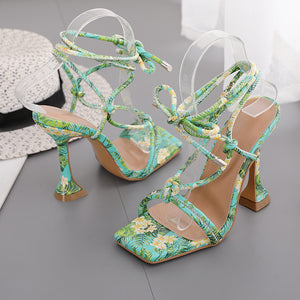 Print Pattern Ankle Strap Heels