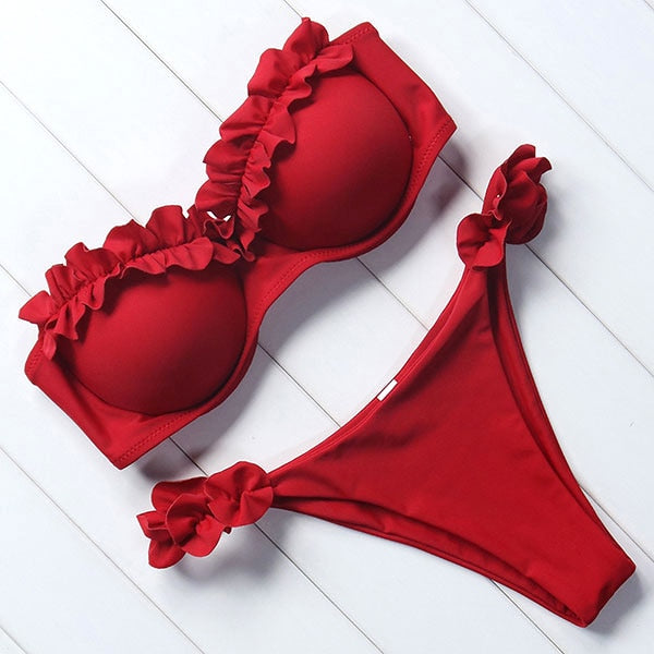 Ruffle Trim Push-Up Bikini Set | Underwire Bandeau | The PM Edit