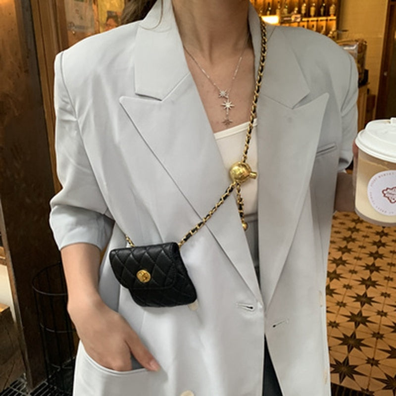 Mini Quilted Crossbody Bag | Gold Chain Strap & Ball Clasp