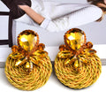 Crystal Rope Disc Drop Earrings | Rhinestone Woven Statement Earrings