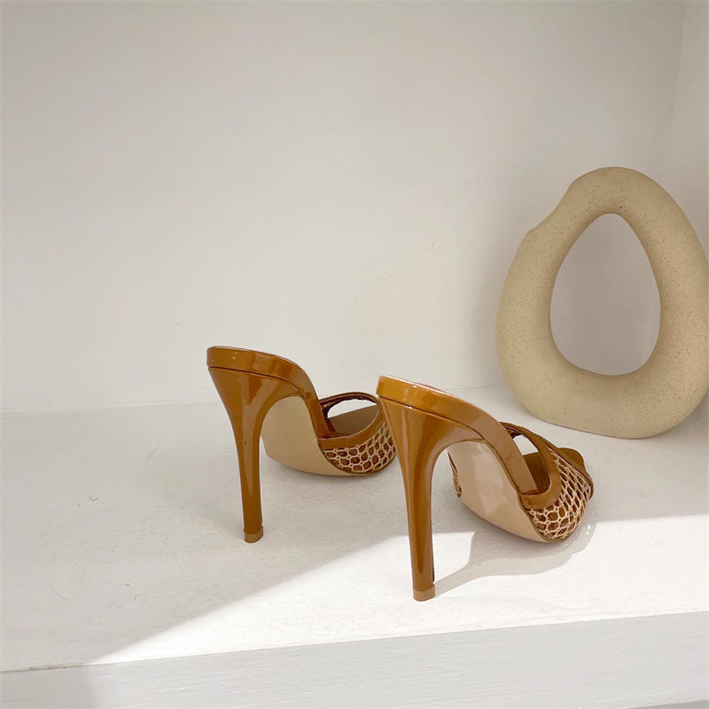 Mesh  Pointed-Toe Heel Slippers