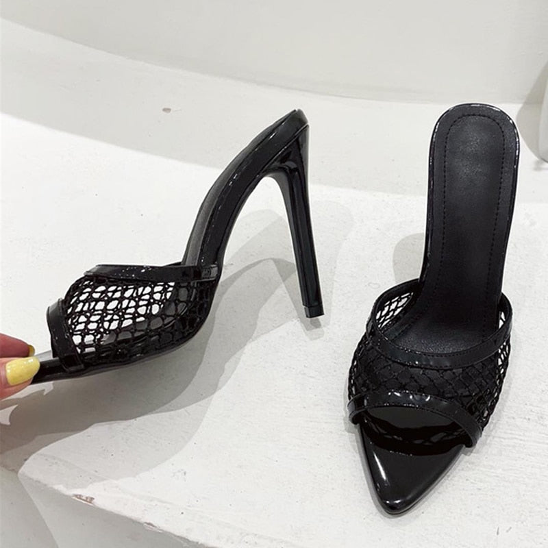 Mesh  Pointed-Toe Heel Slippers