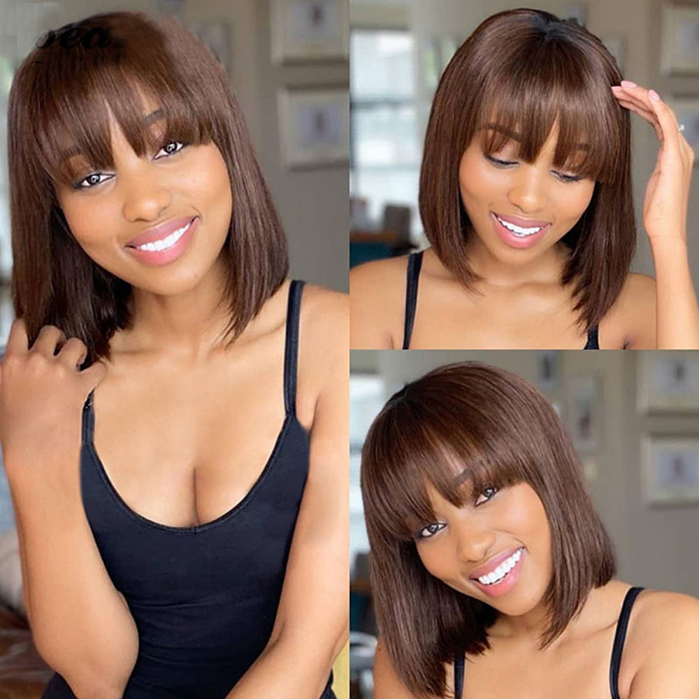 Straight Brown Wig With Bangs