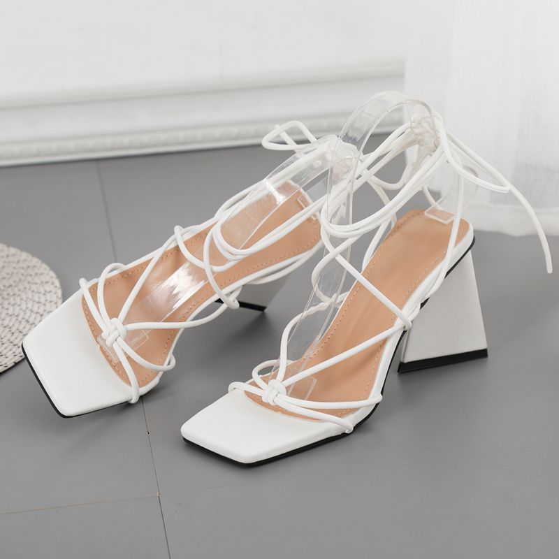 Solid Square Open-Toe Strappy Platforms