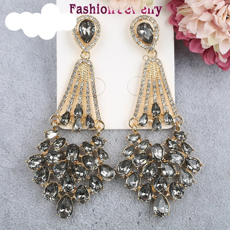Crystal Fan Chandelier Drop Earrings | Rhinestone Teardrop Dangle Earrings