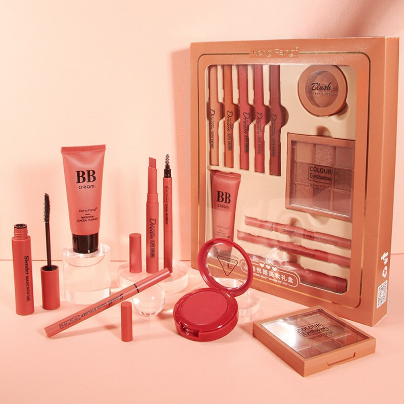 Makeup Gift Box (Mascara, BB Cream, Liquid Eyeliner, Eyebrow Pencil, Lipstick, Eyeshadow, Blush, Powder)