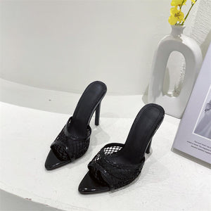 Mesh  Pointed-Toe Heel Slippers