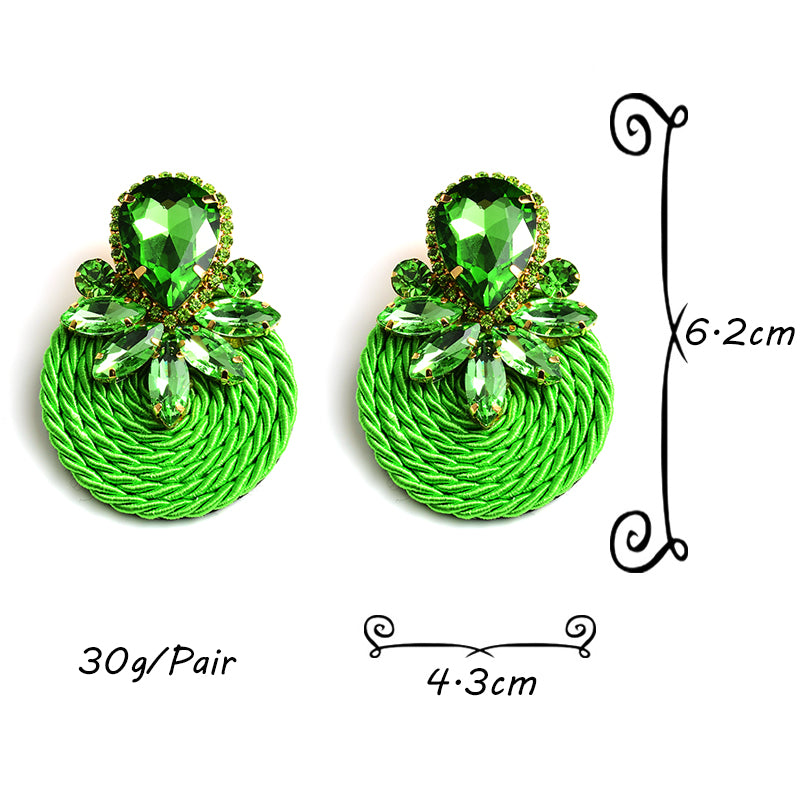 Crystal Rope Disc Drop Earrings | Rhinestone Woven Statement Earrings