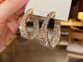 Pavé Rhinestone C-Hoop Earrings | Crystal Encrusted Gold Hoops