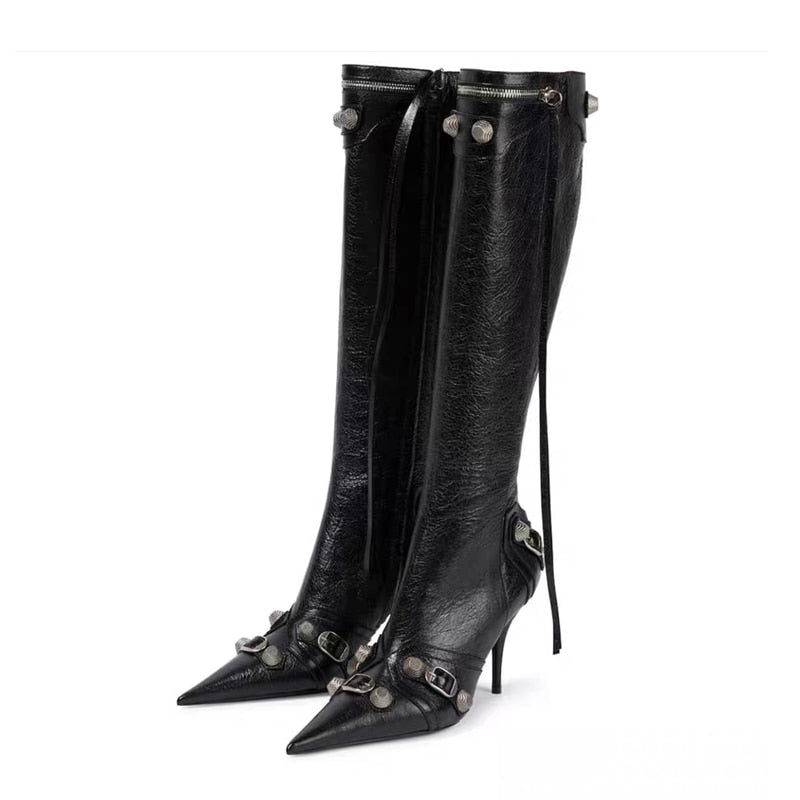 Pointed-Toe High-heeled Gladiator Boots