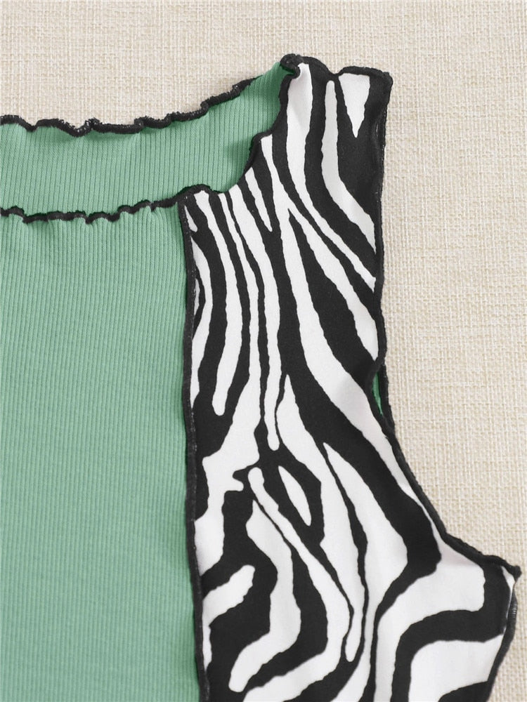 Zebra Stripe Graphic Patchwork Crop Top