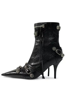 Pointed-Toe Gladiator Ankle Boots