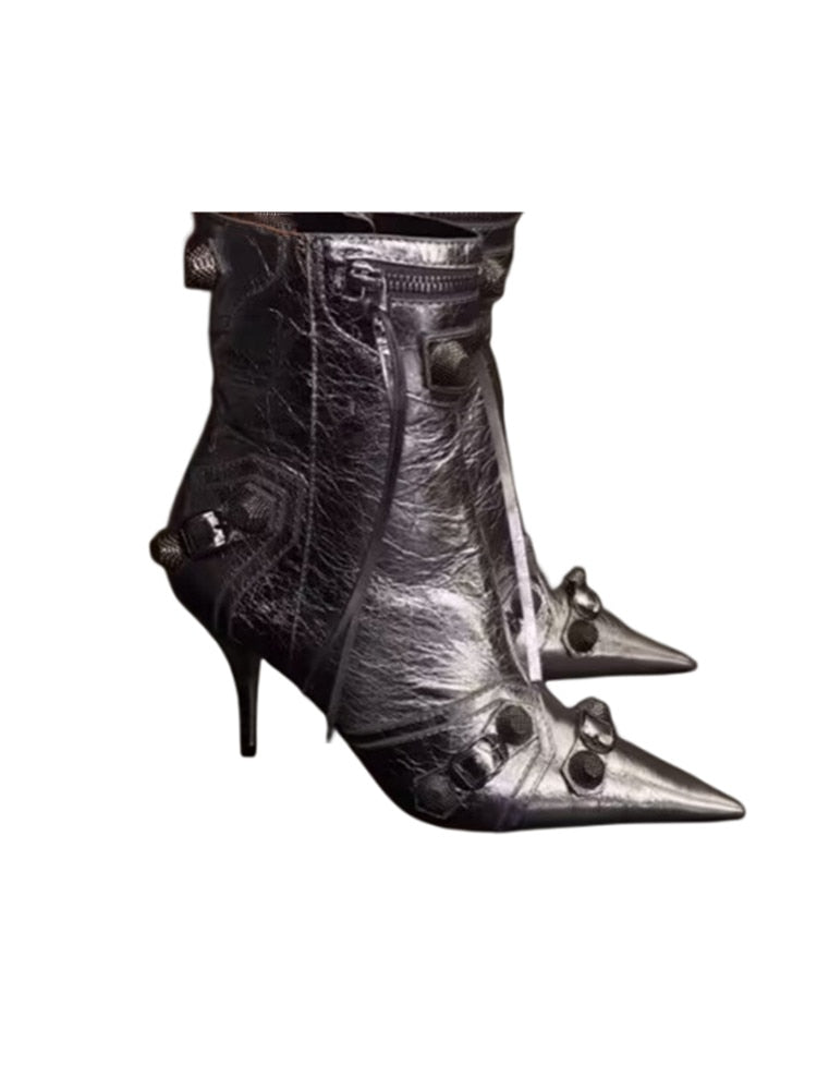 Pointed-Toe Gladiator Ankle Boots