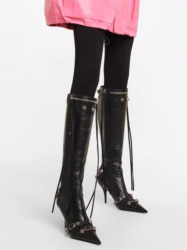 Pointed-Toe High-heeled Gladiator Boots