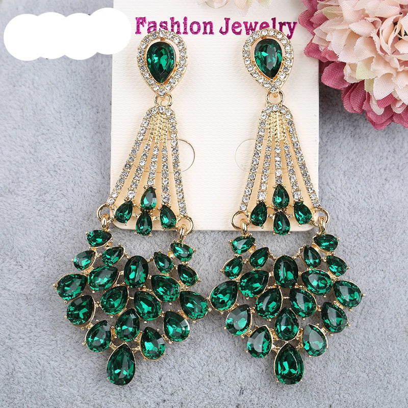 Crystal Fan Chandelier Drop Earrings | Rhinestone Teardrop Dangle Earrings
