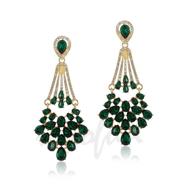 Crystal Fan Chandelier Drop Earrings | Rhinestone Teardrop Dangle Earrings