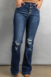 Button Fly Distressed Bootcut Jean Pants