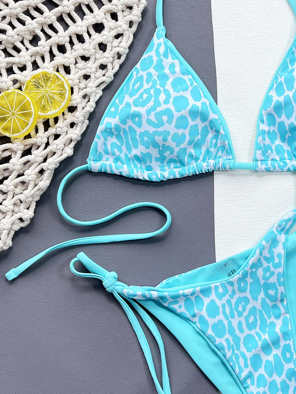 Leopard Print Triangle Bikini Set | Neon Tie-Side Two-Piece
