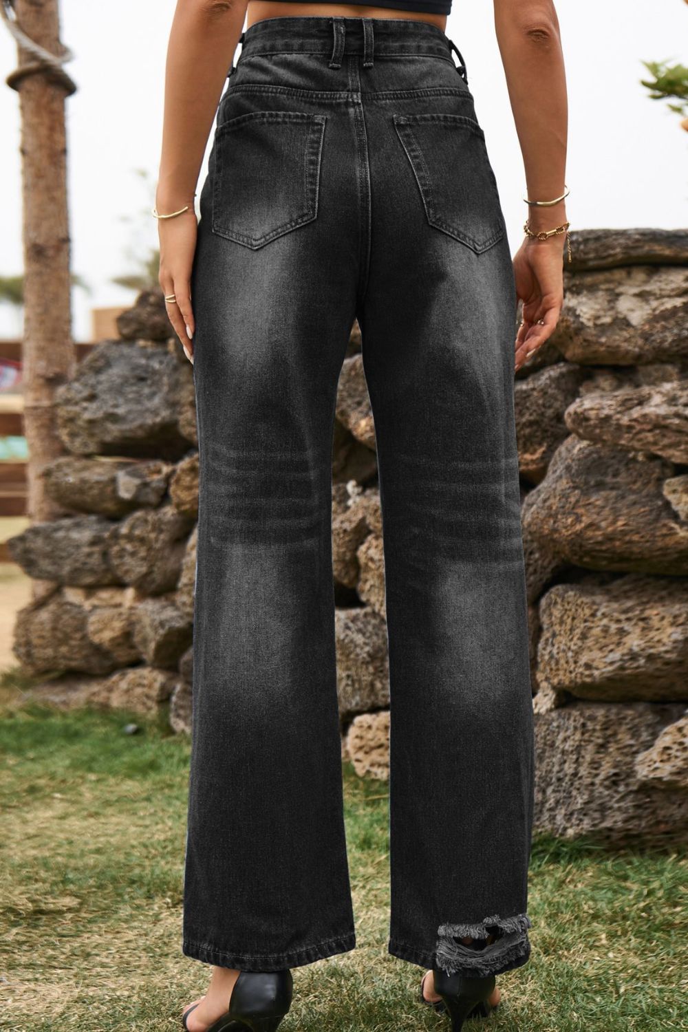 Distressed Buttoned Loose Fit Pants