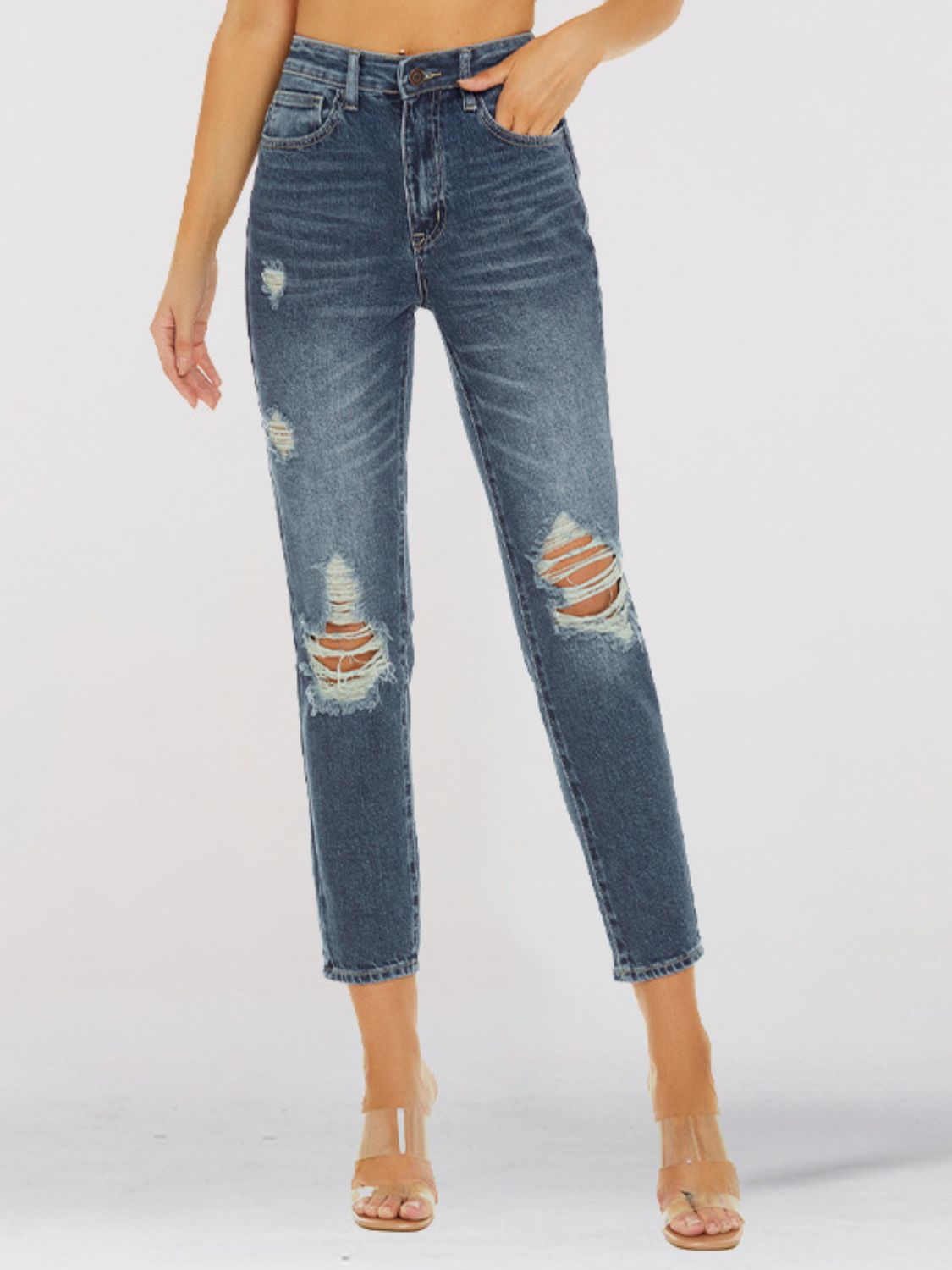 Distressed Skinny Cropped Jeans Pants