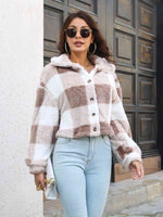 Load image into Gallery viewer, Plaid Dropped Shoulder Buttoned Jacket
