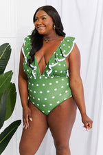 Load image into Gallery viewer, Moonlit Dip Ruffle Plunge Swimsuit in Mid Green
