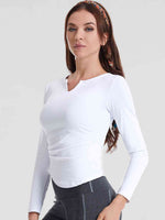 Load image into Gallery viewer, Notched Neck Ruched Sports Top
