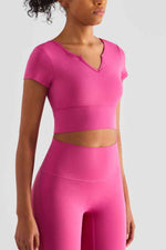 Load image into Gallery viewer, Notched Neck Short Sleeve Cropped Sports Top
