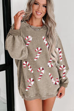 Load image into Gallery viewer, Sequin Candy Cane Round Neck Sweatshirt
